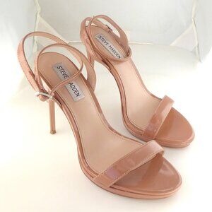 Steve Madden Wafer strappy tan patent minimalist sandal heel stiletto size 8